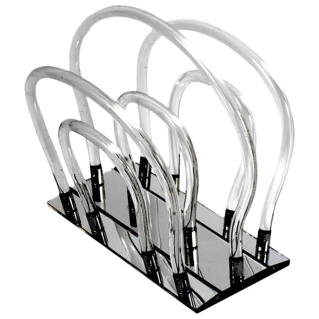 Lucite, Chrome & Mirror Magazine Stand After Dorothy Thorpe For Sale