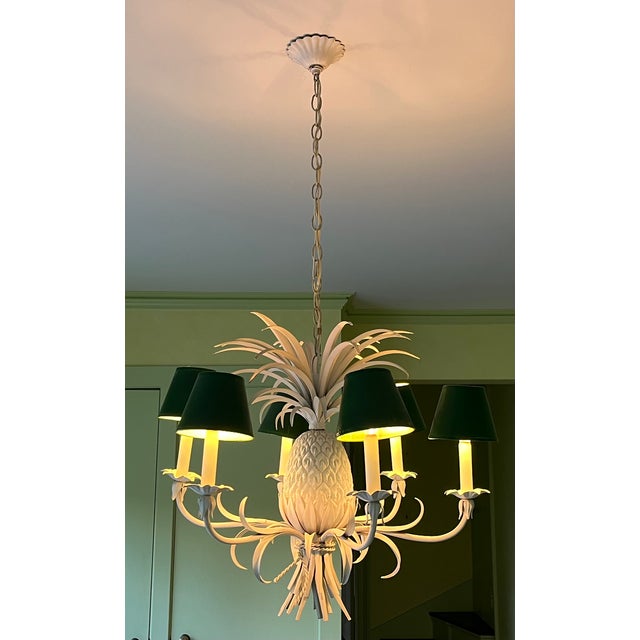 White 1970s Italian White Painted Tole Pineapple Chandelier For Sale - Image 8 of 10
