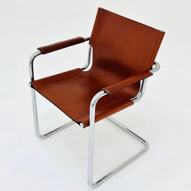 Metal Bauhaus Visitor Chair in Congac Leather by Marcel Breuer, 1980s For Sale - Image 7 of 11