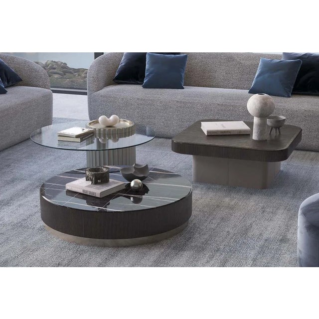 Not Yet Made - Made To Order Modern Art Deco Side Table in Lacquered Dark Wood with Glass from Kabinet For Sale - Image 5 of 6