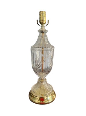 Vintage Hollywood Regency Cut Crystal & Brass Table Lamp