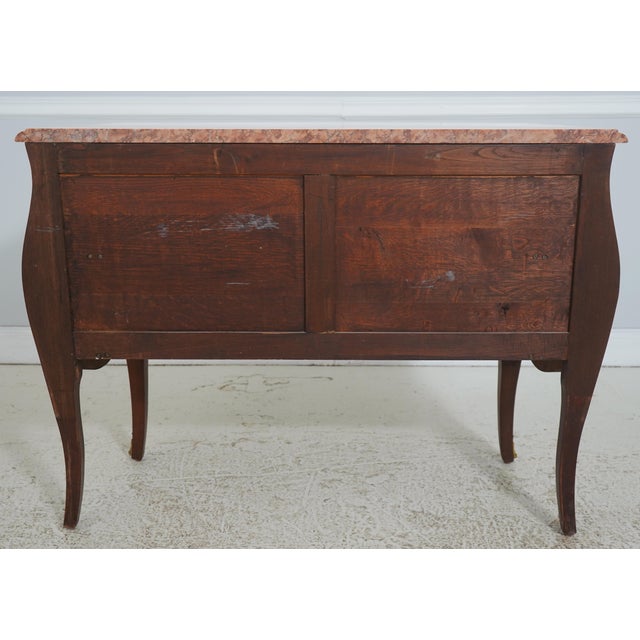 Vintage Louis XV Style Marquetry Bombe Marble Top Commode For Sale - Image 18 of 18