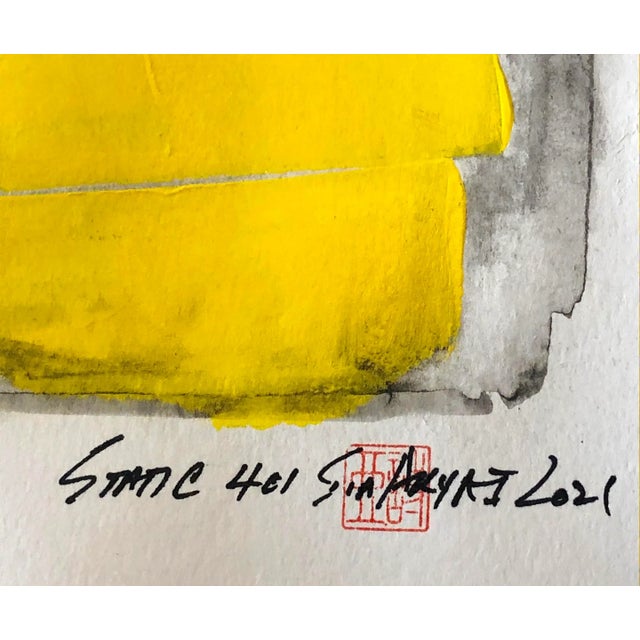 "Static 401" Contemporary Minimalist Abstract Yellow Mixed-Media Painting, Framed For Sale - Image 4 of 5