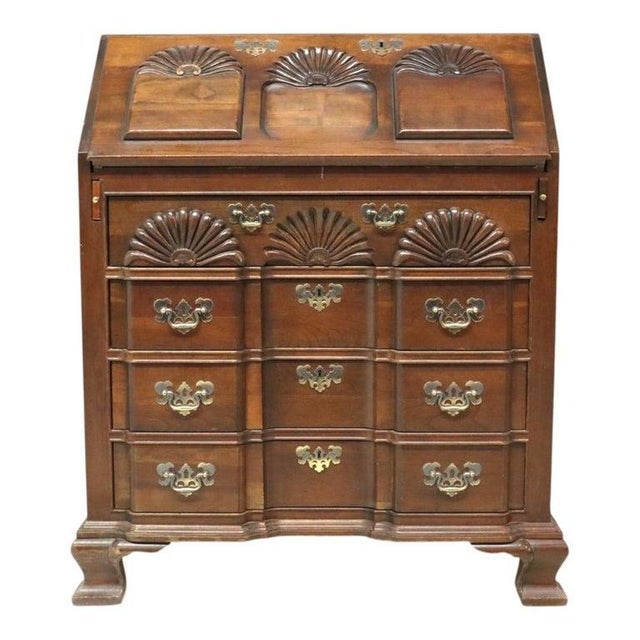 Chippendale Chippendale Shell Carved Mahogany Block Front Desk C1930 For Sale - Image 3 of 16