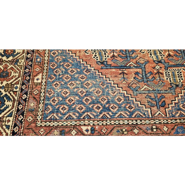 Antique Persian Malayer Rug, Hand-Knotted Wool, Geometric Pattern, 5x7, Blue & Rust-Red For Sale - Image 13 of 15