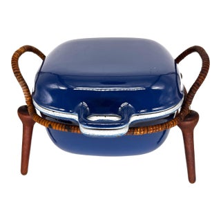 Jens Quistgaard Anker-Line Enameled Cast Iron Casserole With Original Stand, Denmark, 1954 For Sale
