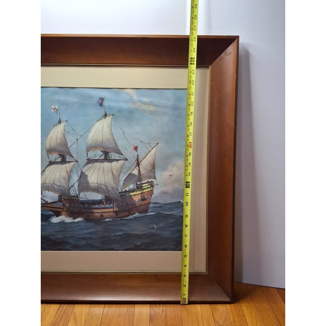 Nautical 1950s Hervey Garrett Smith "Mayflower Ii" Signed Maritime Print – Framed 26.5" X 33" For Sale - Image 3 of 11