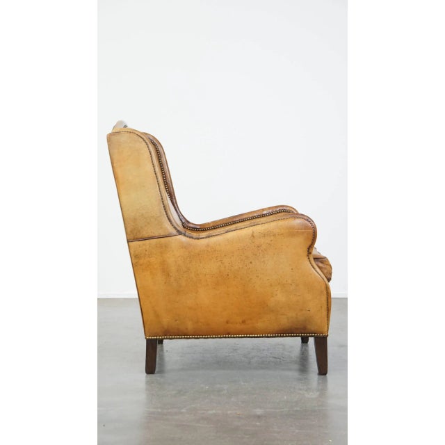 Vintage Cognac-Colored Sheep Leather Armchair For Sale - Image 3 of 14