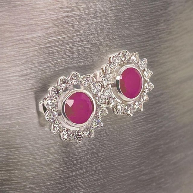 Diamond Ruby Earrings 14k Gold 2.07 TCW Certified For Sale - Image 4 of 16