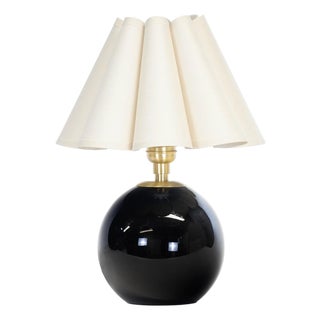 Giorgio Black Glass Mini Lamp, Natural Brass with Oyster Scalloped Shade For Sale