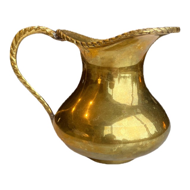 Vintage Hosley International Solid Brass Pitcher With Braided Handle For Sale