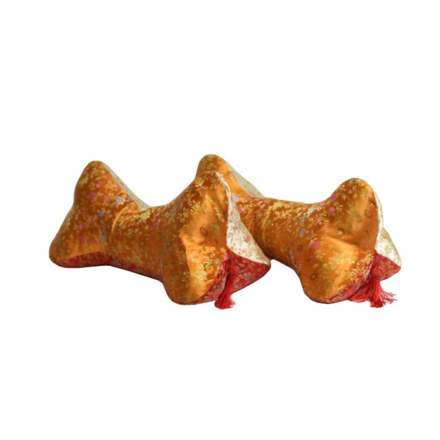 Oriental MIX Color Triangle Ribbon Shape Fabric Pillow Cushions - a Pair For Sale