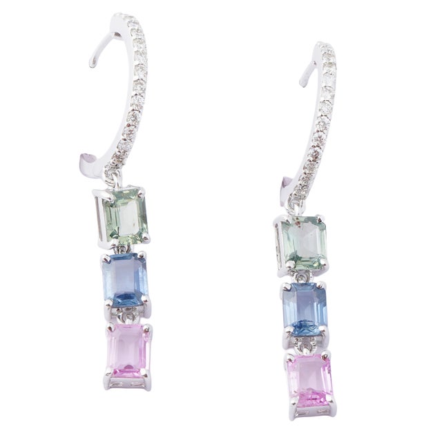 Natural multi sapphire 2.54cts & diamond 0.26cts earring in 14k gold For Sale - Image 11 of 18