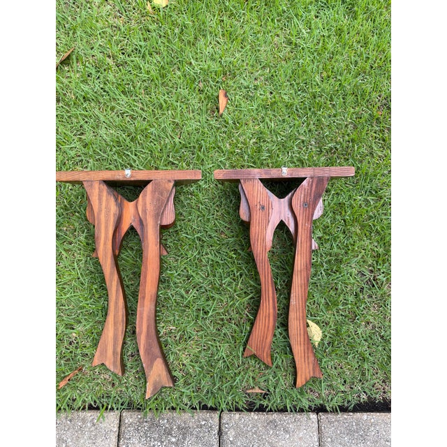 Vintage Folk Art Hand-Carved Bow Wall Shelves, a Pair For Sale - Image 9 of 9