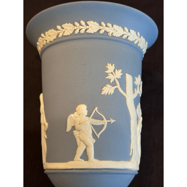 Mid 20th Century Wedgwood Portland Blue Jasperware Vase With Classical Relief, England For Sale In Sacramento - Image 6 of 13