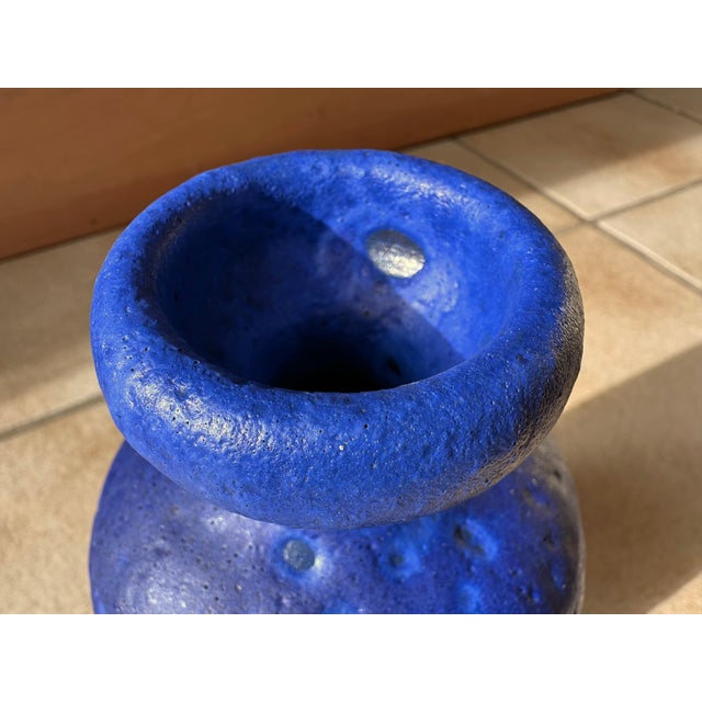 Studio Ceramic Art Vase with Blue Lava Glaze by Hartwig Heyne for Hey Keramik, West Germany, 1970s For Sale - Image 10 of 16