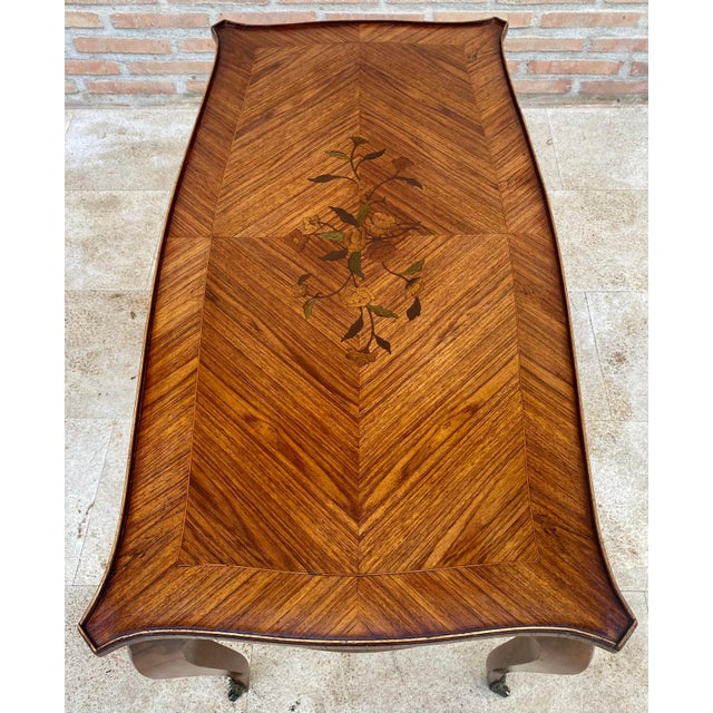 French Marquetry Bronze Ormolu Mounted Center or Coffee Table, 1920s For Sale - Image 9 of 18