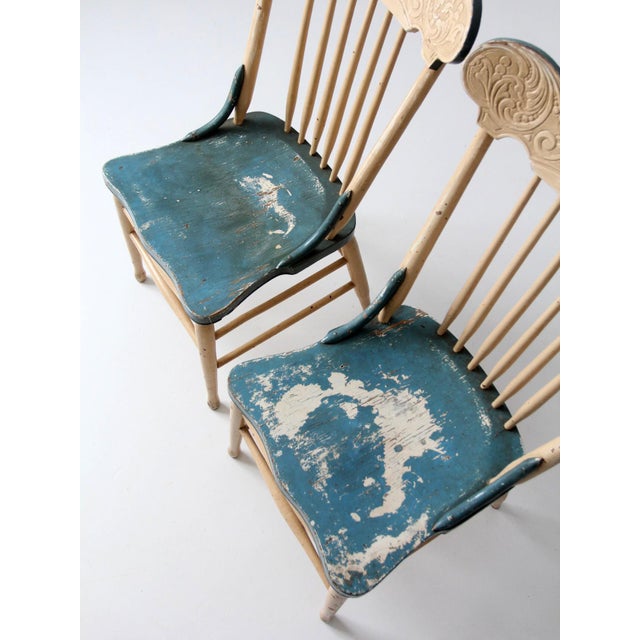 Antique Folk Art Painted Farmhouse Chairs Pair For Sale - Image 9 of 18