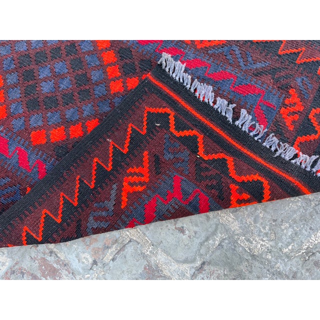 Red Vintage Afghan Handmade Kilim Rug, 2'8 X 5'5 Ft, Maimana Wool Flat Weave Tribal Runner Carpet For Sale - Image 8 of 8