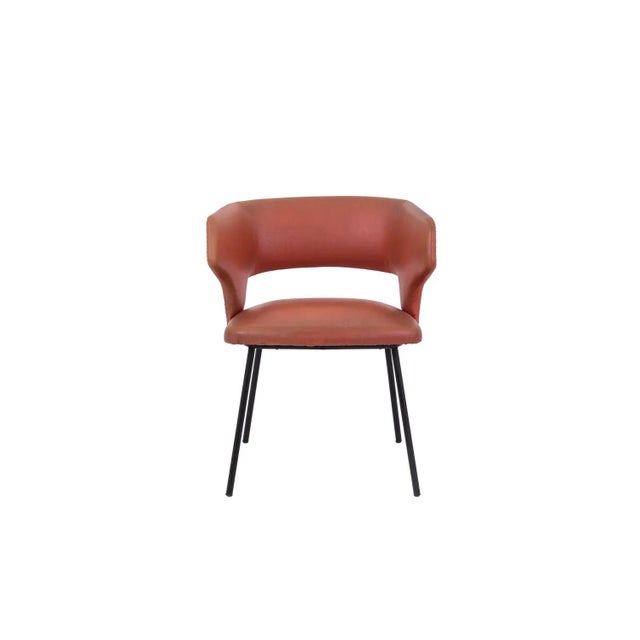 Mid-Century Modern Orange Skai and Black Lacquered Metal Armchair, 1950s For Sale - Image 3 of 11
