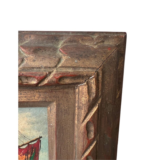 1960s Small Impasto Sailboat Oil Painting in Antiqued Giltwood Frame, Signed Michel For Sale - Image 9 of 12