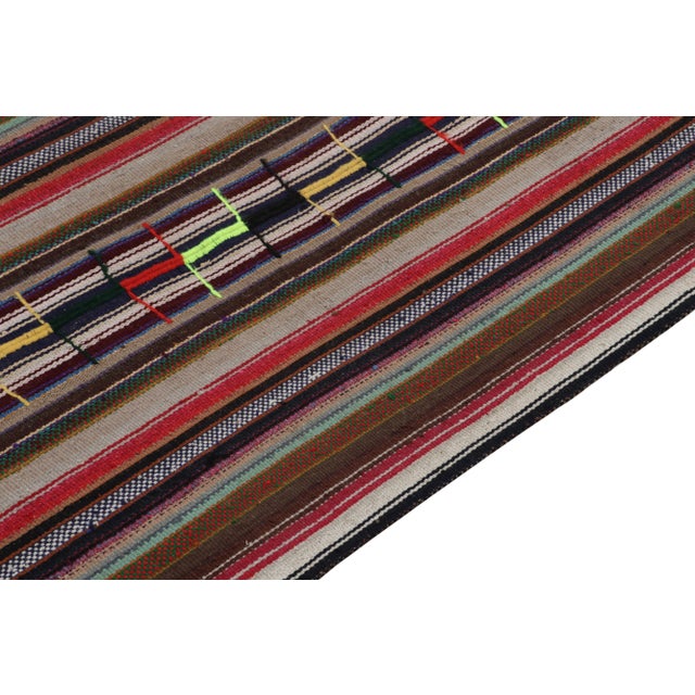 Rug & Kilim 1950s Vintage Chaput Kilim Rug in Red and Brown, Multicolor Stripe Patterns-6'x8' For Sale - Image 4 of 7