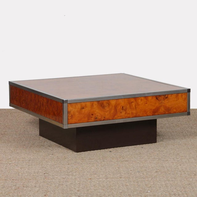 Wood Square Coffee Table in Burl Wood, 1980s For Sale - Image 7 of 7