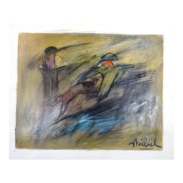 Hockey - Original Tempera on Paper by E. Stoebel - 1980s Late 20th Century For Sale