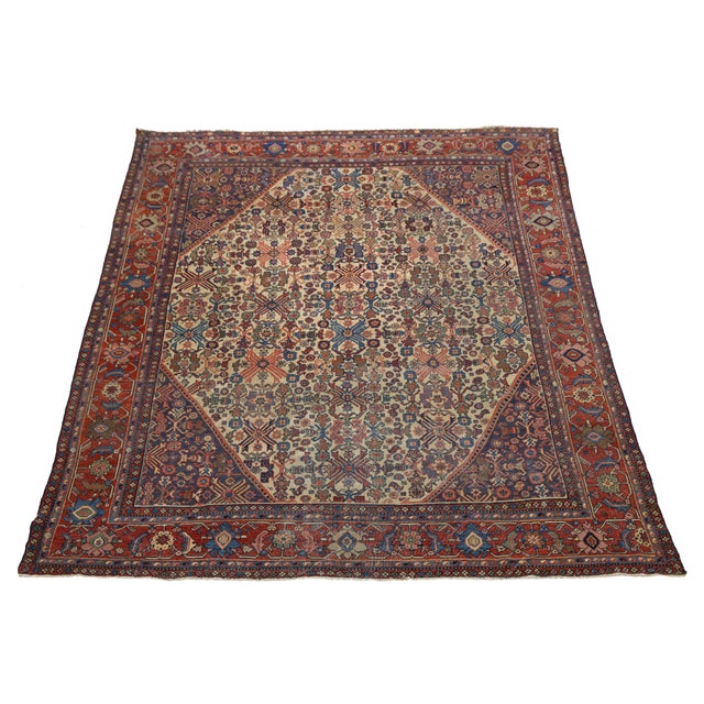 Ivory Vintage Bidjar Rug – 100% Wool Hand-Woven Persian Area Rug, Ivory Medallion For Sale - Image 8 of 10