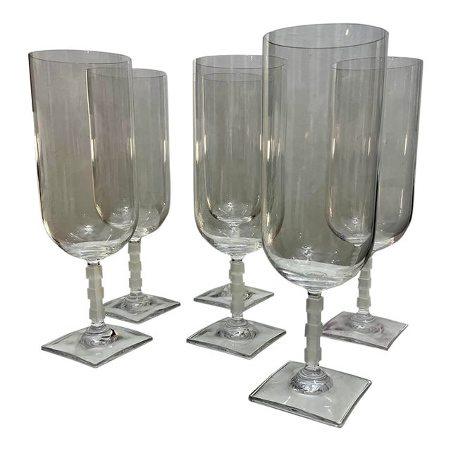 1990s Mikasa Viewpoint Iced Tea Glasses - Frosted Cube Stem - Set of 6 For Sale