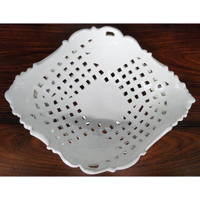 Vintage Italian White Glazed Fine Ceramic Footed Oval Fruit Basket For Sale In Los Angeles - Image 6 of 12