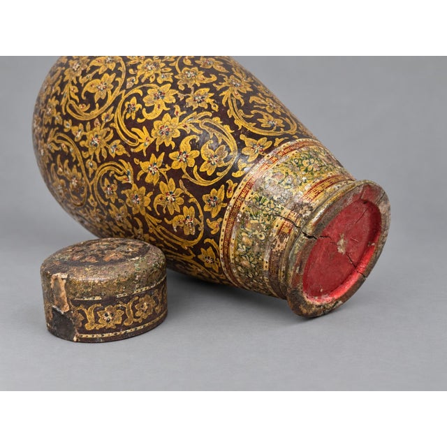 Antique 19th Century or Earlier, Kashmiri Gilt Papier-Mache Lacquer Lidded Vase For Sale - Image 10 of 13