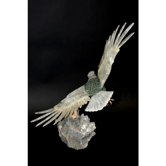 American Large Majestic Rock Crystal Quartz Eagle Gemstone Sculpture For Sale - Image 3 of 12