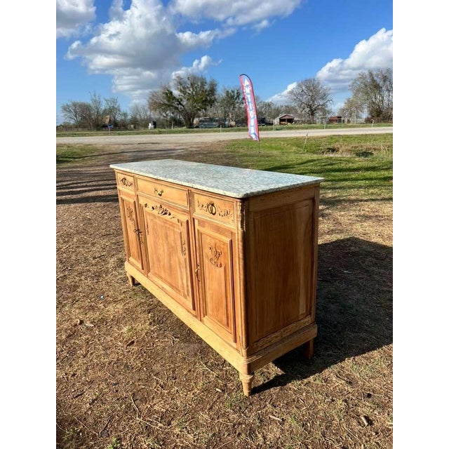 Tan 19th French Louis XVI Solid Walnut Bleached Marble Top Sideboard /Credenzas For Sale - Image 8 of 12