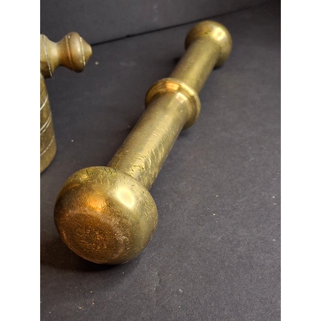 Antique Judaica Brass Mortar and Pestle Set Heavy 7.5lb Heavy Cast Found J. Greenstein Provenance For Sale - Image 16 of 18