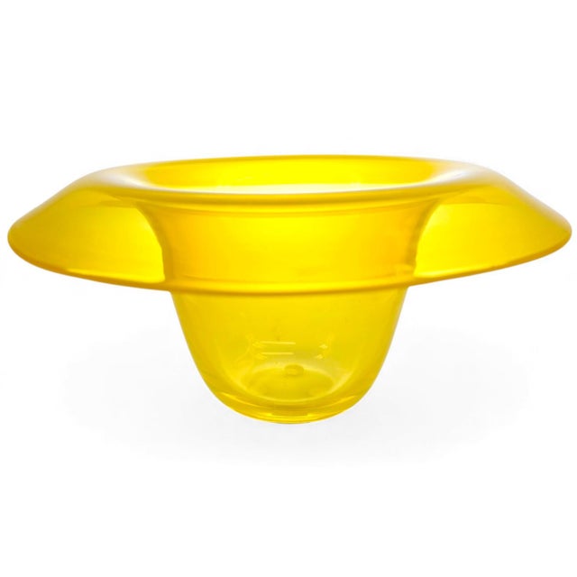 Yellow Art Glass Bowl with Flower Frog Insert from Studio Åhus, Sweden, 2008 For Sale - Image 9 of 9