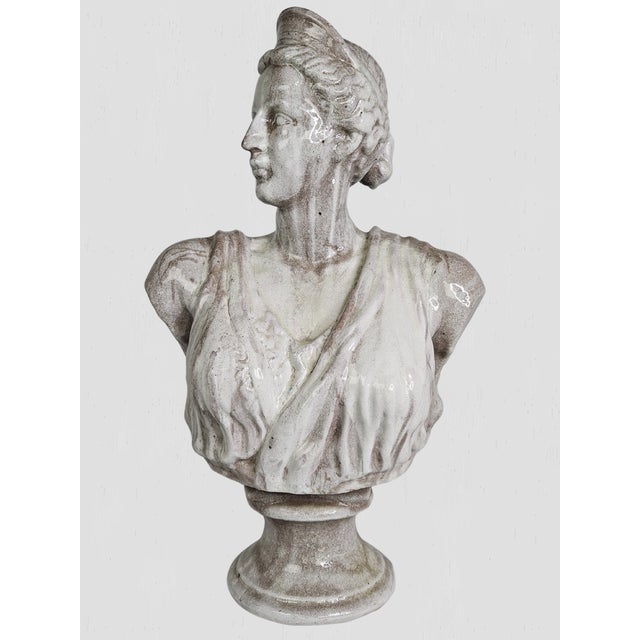 Beautiful Italian terracotta bust of Diana, 19th Century. Raised on a two tiered circular terracotta glazed plinth. Diana...