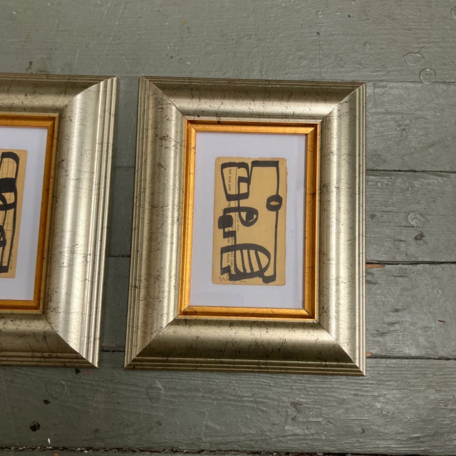 Contemporary set of two original Wayne Cunningham abstract marker drawings on vintage registration cards. Signed and...
