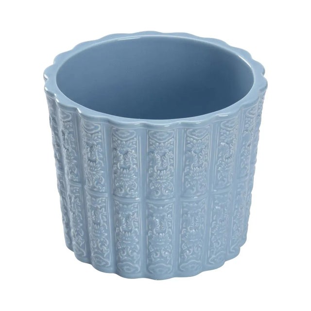 Handmade ceramic in a classic shape, finished in glossy blue and a delicate detailed design, the Brandywine Planter is one...