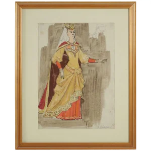 Watercolor Painting of a Russian Dancer from the Russian Theatre, 1960s