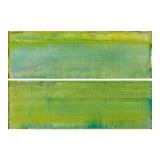 Rebecca Koury Original "Over & Under" Chartreuse Green Diptych Contemporary Abstract Painting, Acrylic on Canvas/Panel, Carmel California Art, 2023 For Sale