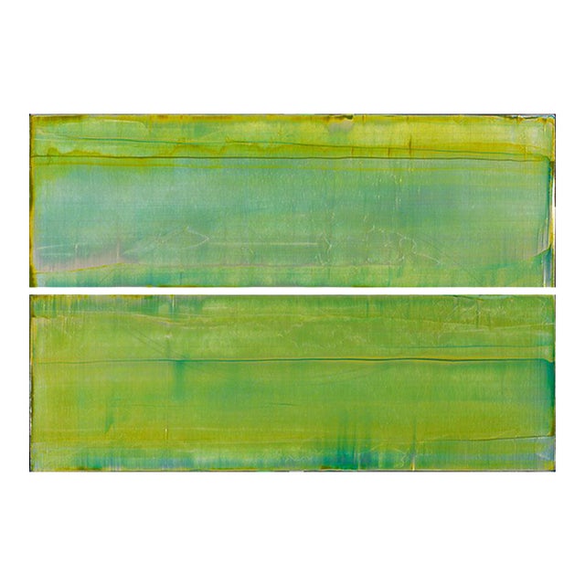 Rebecca Koury Original "Over & Under" Chartreuse Green Diptych Contemporary Abstract Painting, Acrylic on Canvas/Panel, Carmel California Art, 2023 For Sale