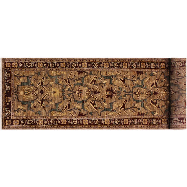Ziegler Nikia Dark Tan/Dark Red Wool Runner Rug- 3'10'' X 13'1'' For Sale - Image 9 of 10