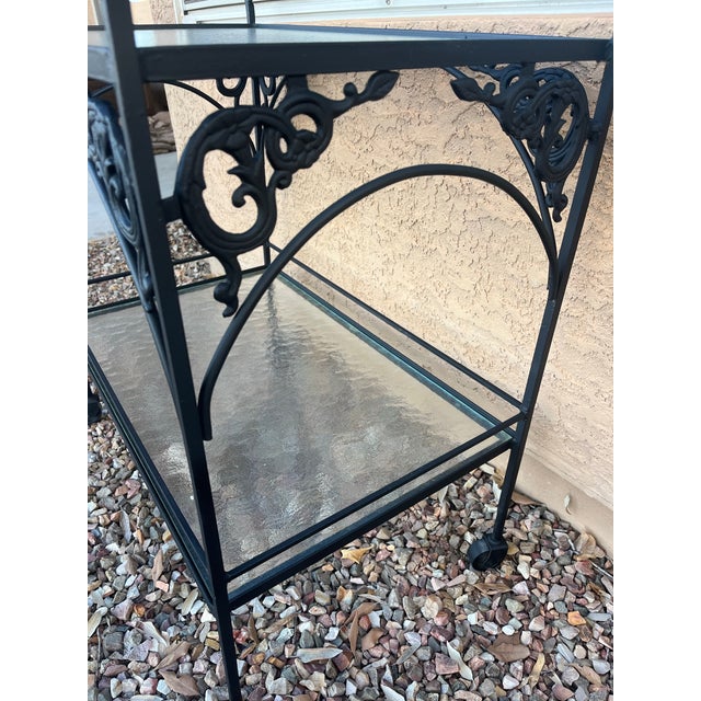 1970s Mid-Century Modern Woodard Style Patio Bistro Wrought Iron Serving Bar Tea Cart For Sale In Phoenix - Image 6 of 12