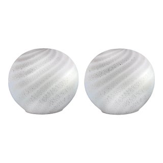 1970s Pair of Blown Swirled Murano Glass Lamps With Silver Inclusions, Oblate Spheroid For Sale