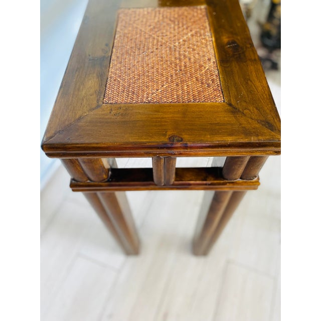 Early 20th Century Elmwood Console Table With Woven Top Inset Ralph Lauren Style For Sale In Miami - Image 6 of 8