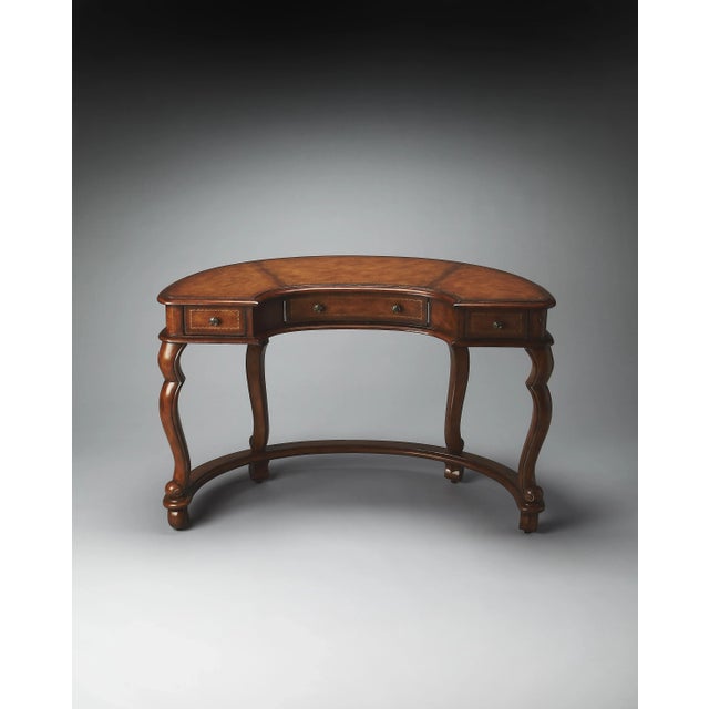 Brava Faux Leather Demilune Desk, Medium Brown For Sale In Chicago - Image 6 of 7