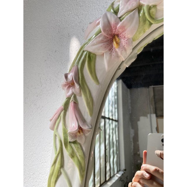 Oval Ceramic Mirror with Flowers, 1980s For Sale - Image 12 of 18