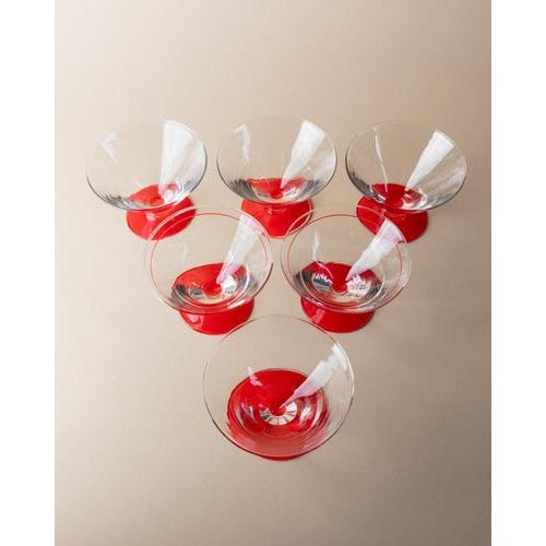 Cream Vintage Red Drinking Glasses, 1980s, Set of 6 For Sale - Image 8 of 13