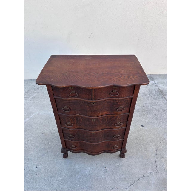 Antique Tiger Oak Chest on Casters For Sale - Image 4 of 6